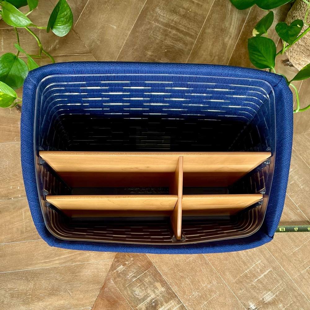 Longaberger Desktop Basket w/Woodcafts Dividers, Indigo Liner & Protector 2003